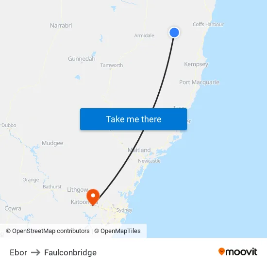 Ebor to Faulconbridge map
