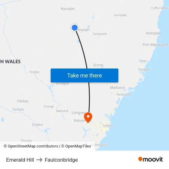Emerald Hill to Faulconbridge map