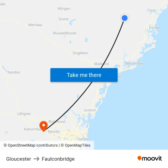 Gloucester to Faulconbridge map
