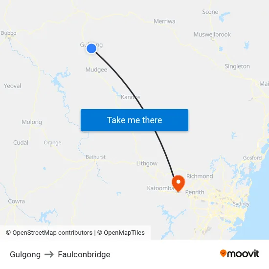 Gulgong to Faulconbridge map