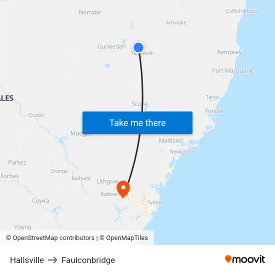 Hallsville to Faulconbridge map