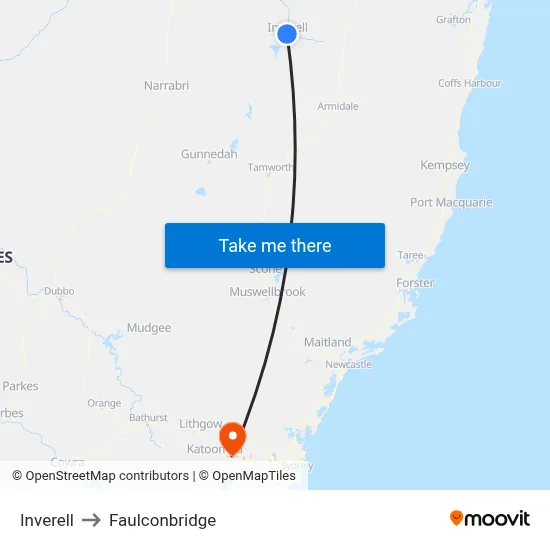 Inverell to Faulconbridge map