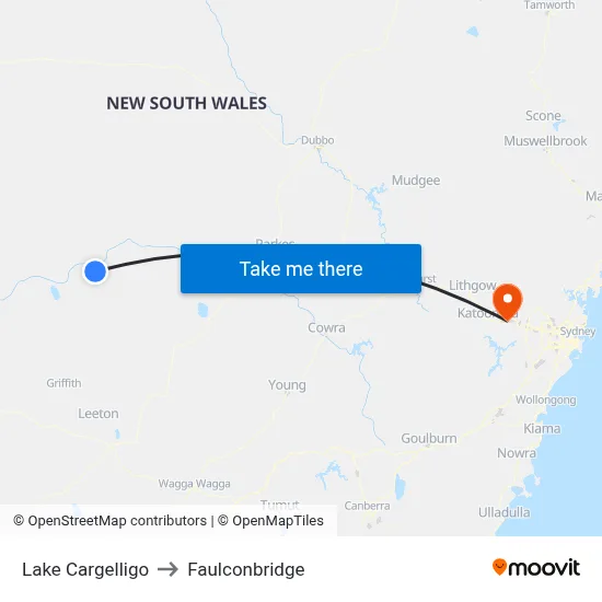 Lake Cargelligo to Faulconbridge map