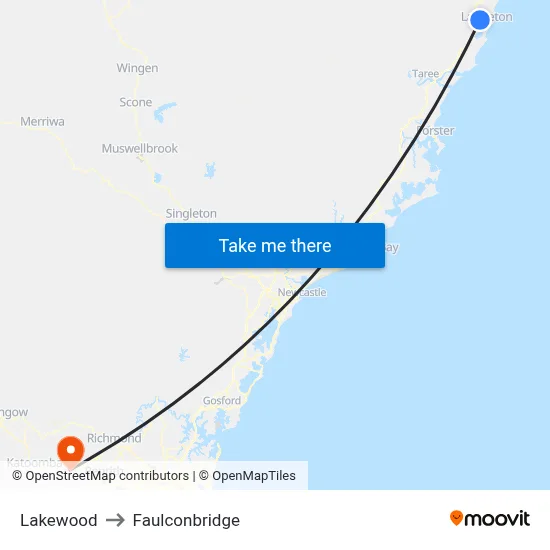 Lakewood to Faulconbridge map