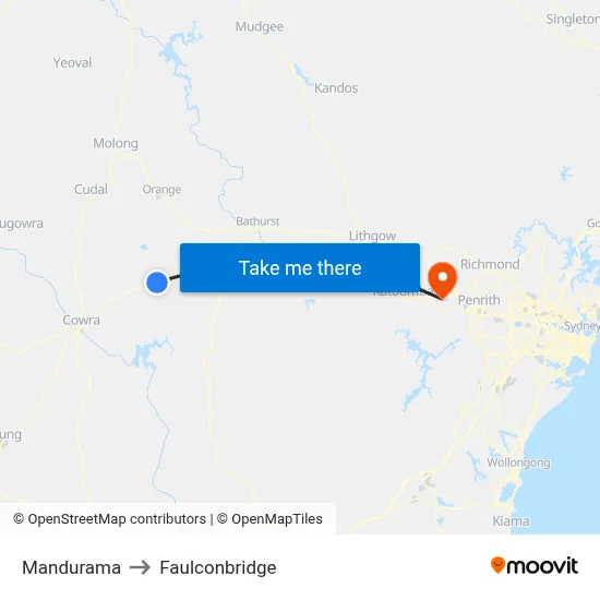 Mandurama to Faulconbridge map