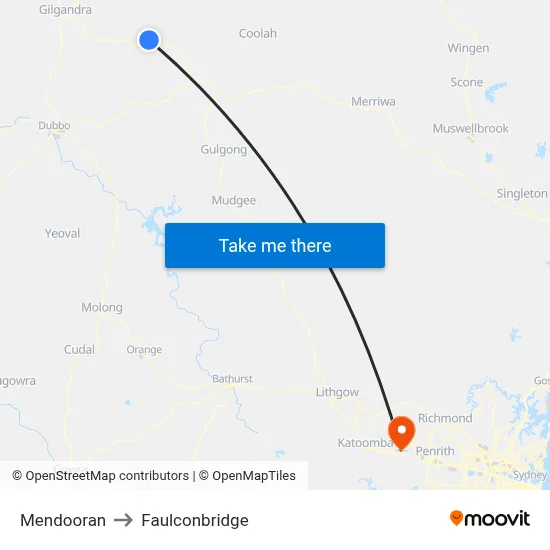 Mendooran to Faulconbridge map