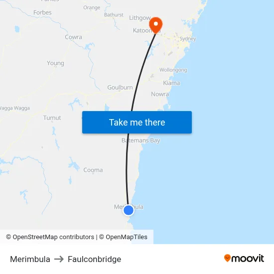 Merimbula to Faulconbridge map