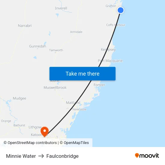 Minnie Water to Faulconbridge map