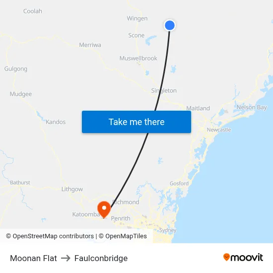 Moonan Flat to Faulconbridge map
