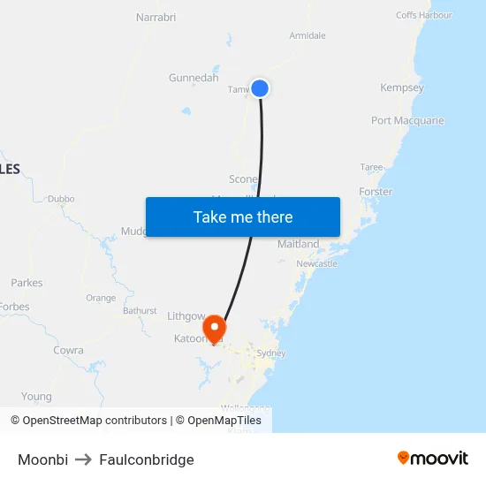 Moonbi to Faulconbridge map
