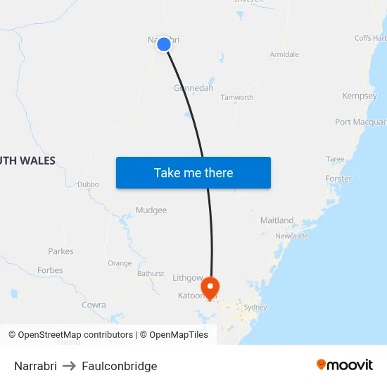 Narrabri to Faulconbridge map