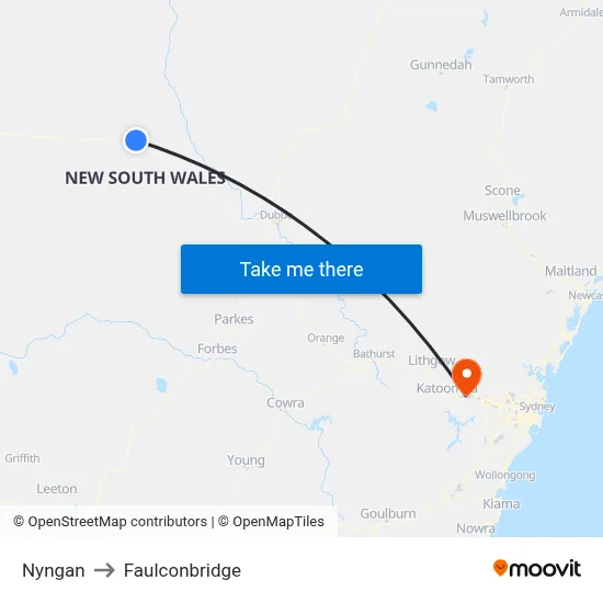 Nyngan to Faulconbridge map