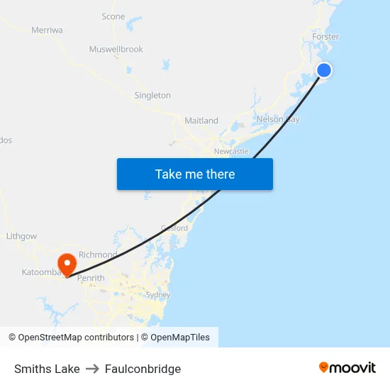 Smiths Lake to Faulconbridge map