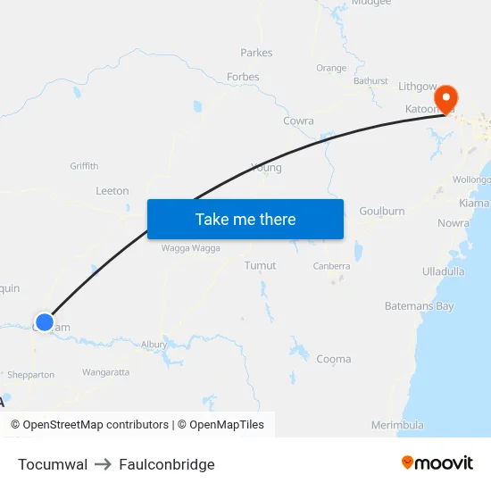 Tocumwal to Faulconbridge map