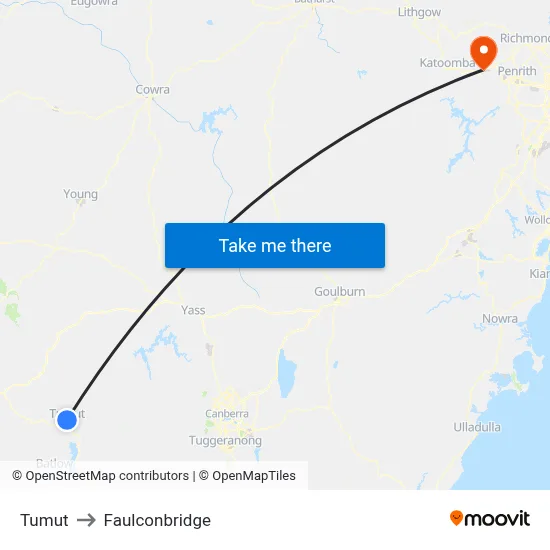 Tumut to Faulconbridge map