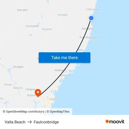 Valla Beach to Faulconbridge map