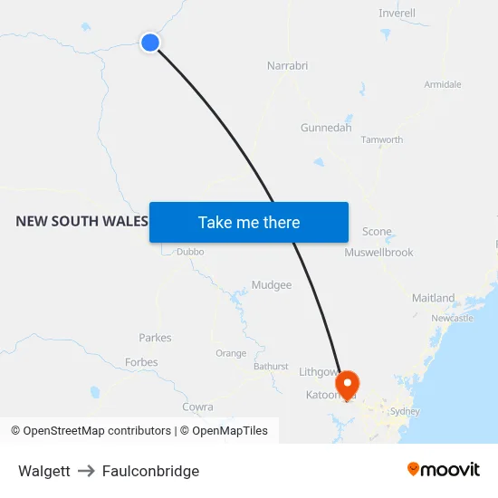 Walgett to Faulconbridge map