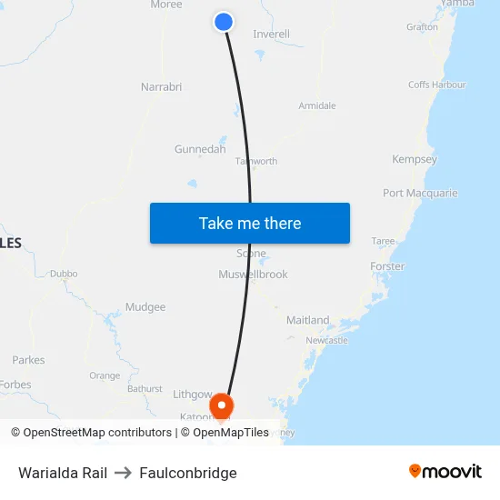 Warialda Rail to Faulconbridge map