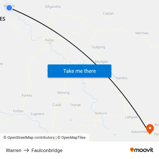 Warren to Faulconbridge map