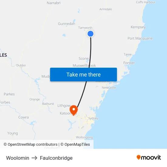 Woolomin to Faulconbridge map