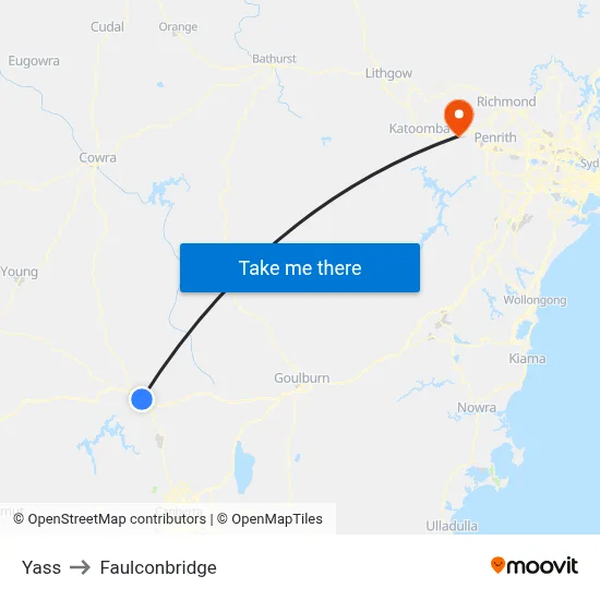 Yass to Faulconbridge map