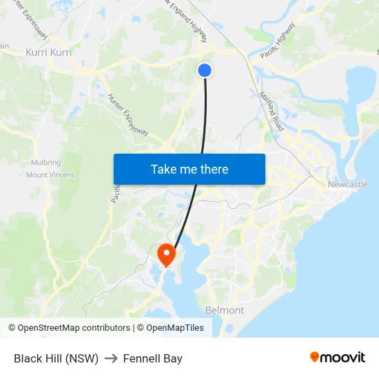 Black Hill (NSW) to Fennell Bay map