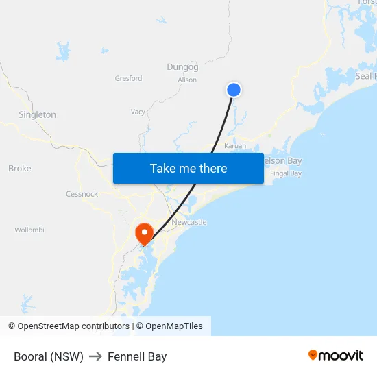 Booral (NSW) to Fennell Bay map