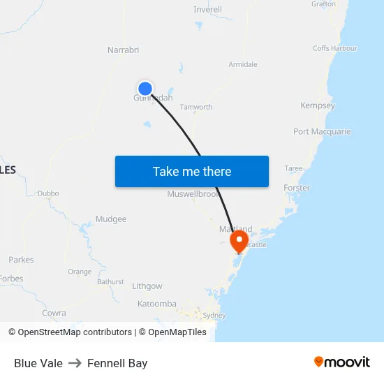Blue Vale to Fennell Bay map