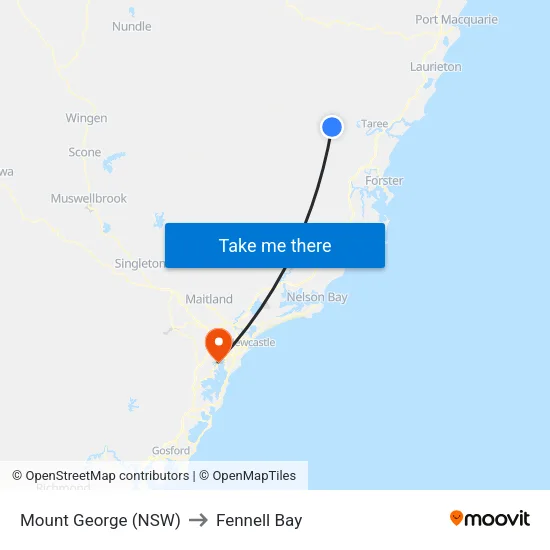 Mount George (NSW) to Fennell Bay map
