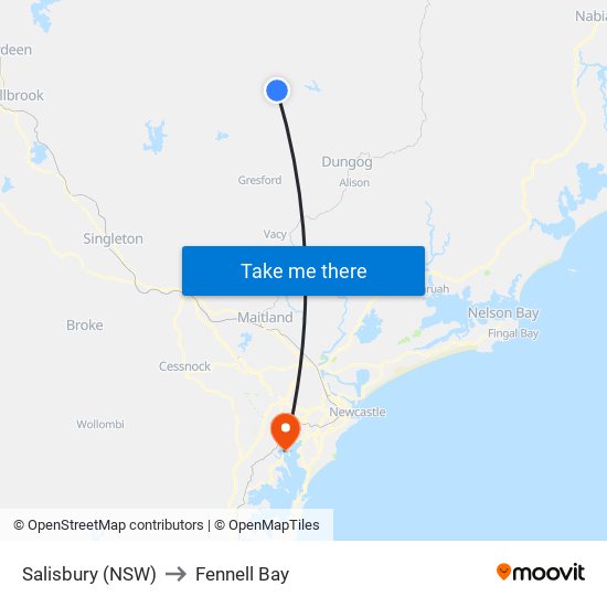 Salisbury (NSW) to Fennell Bay map