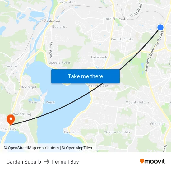 Garden Suburb to Fennell Bay map