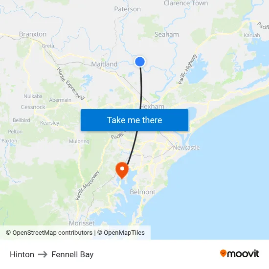 Hinton to Fennell Bay map