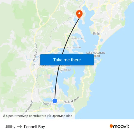 Jilliby to Fennell Bay map
