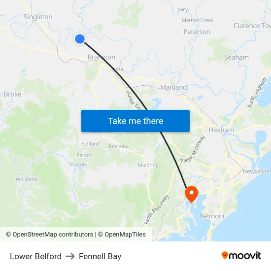 Lower Belford to Fennell Bay map