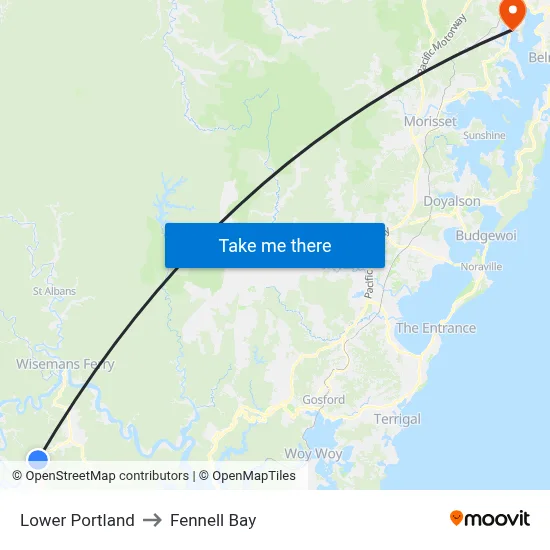 Lower Portland to Fennell Bay map