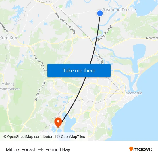 Millers Forest to Fennell Bay map