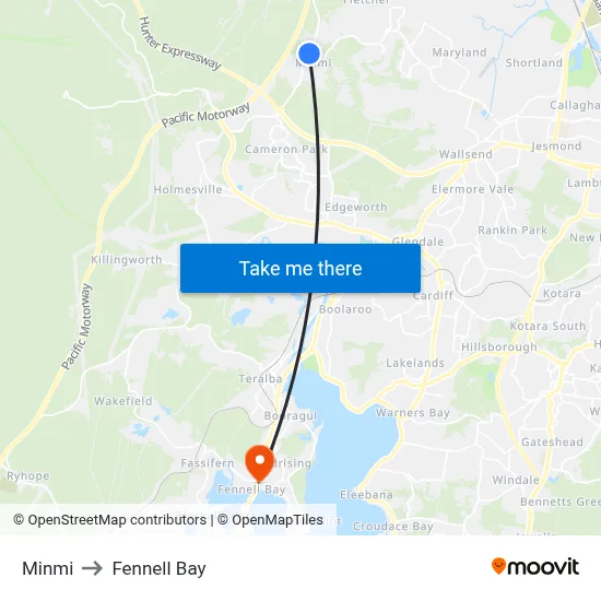 Minmi to Fennell Bay map
