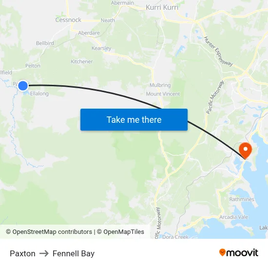 Paxton to Fennell Bay map