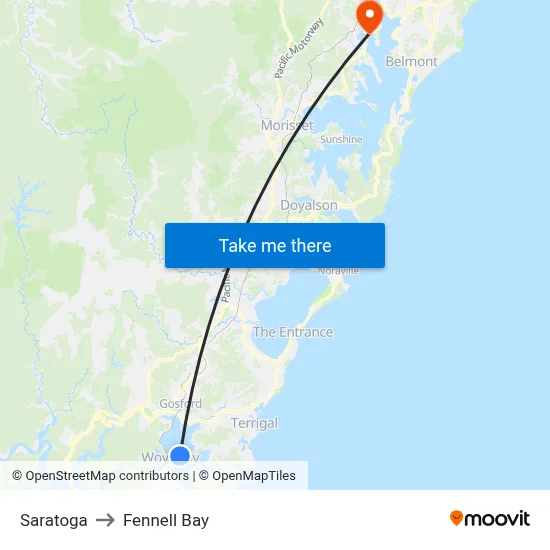Saratoga to Fennell Bay map