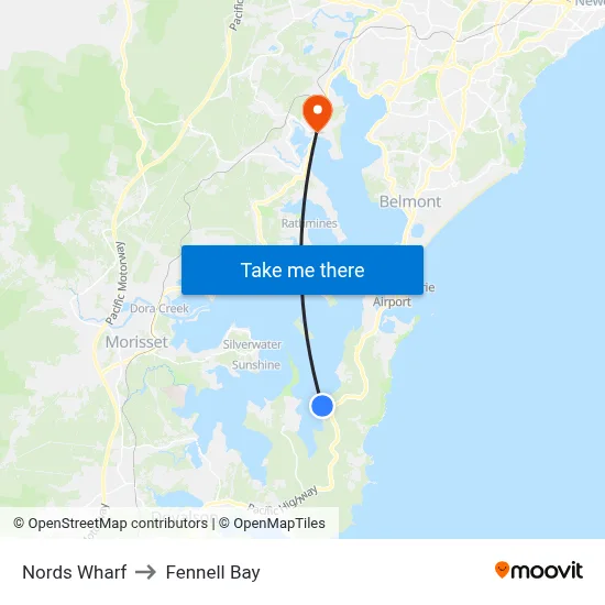 Nords Wharf to Fennell Bay map