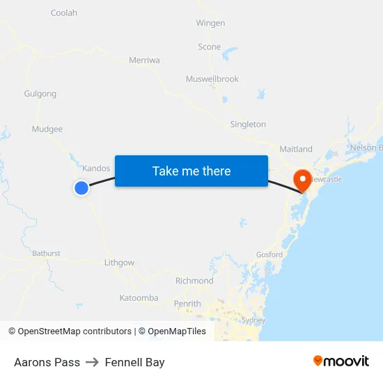 Aarons Pass to Fennell Bay map