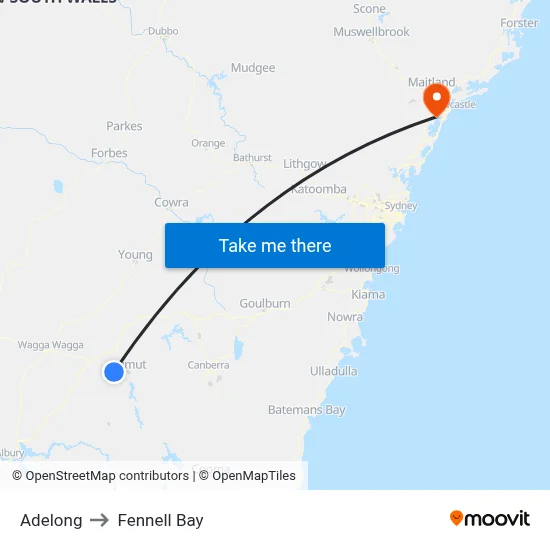 Adelong to Fennell Bay map