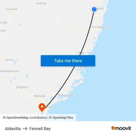 Aldavilla to Fennell Bay map