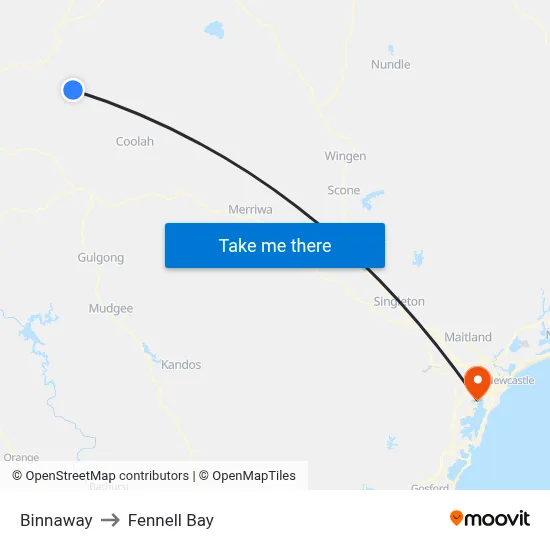 Binnaway to Fennell Bay map