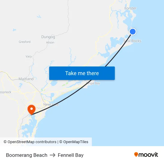 Boomerang Beach to Fennell Bay map