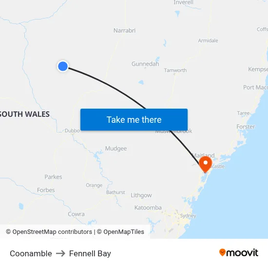 Coonamble to Fennell Bay map