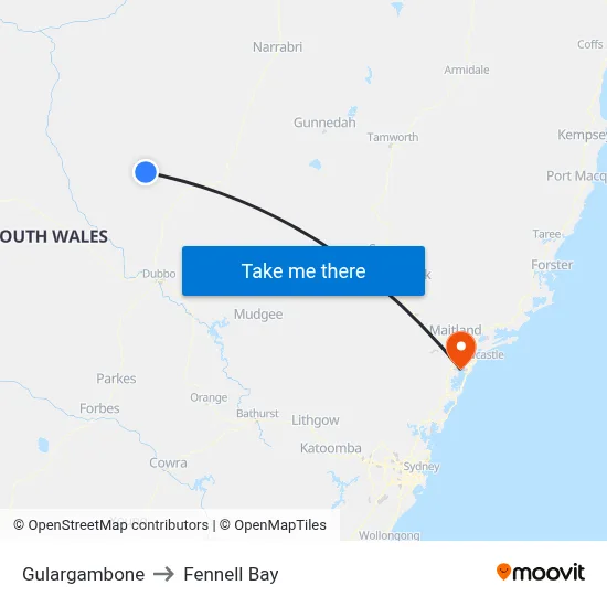 Gulargambone to Fennell Bay map