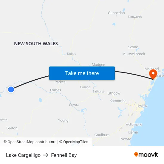 Lake Cargelligo to Fennell Bay map