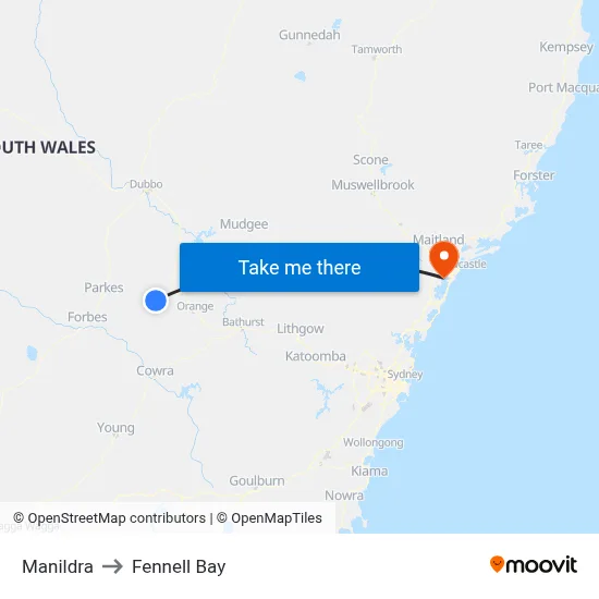 Manildra to Fennell Bay map