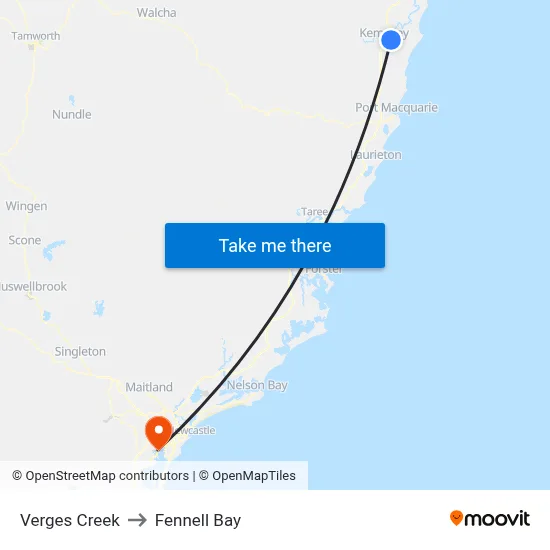 Verges Creek to Fennell Bay map